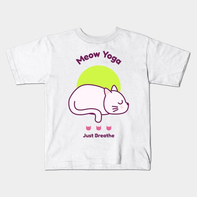 Meow Yoga Just Breathe Kids T-Shirt by Dosiferon